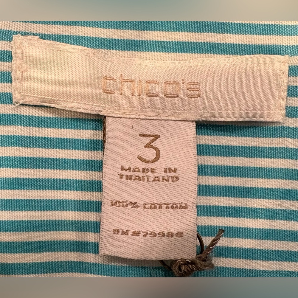 🦩Sold🦩NWT Chico’s Effortless Stripe Soleil 3/4 Sleeves Blouse Shirt Top, 3/16/XL - Picture 2 of 7
